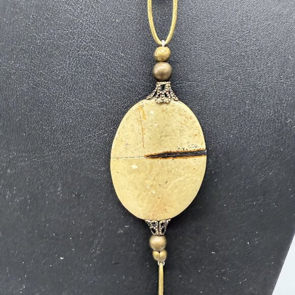 Vintage Necklace Jasper Stones Long Chain Boho Gold Tone 38 inches - Picture 4 of 6